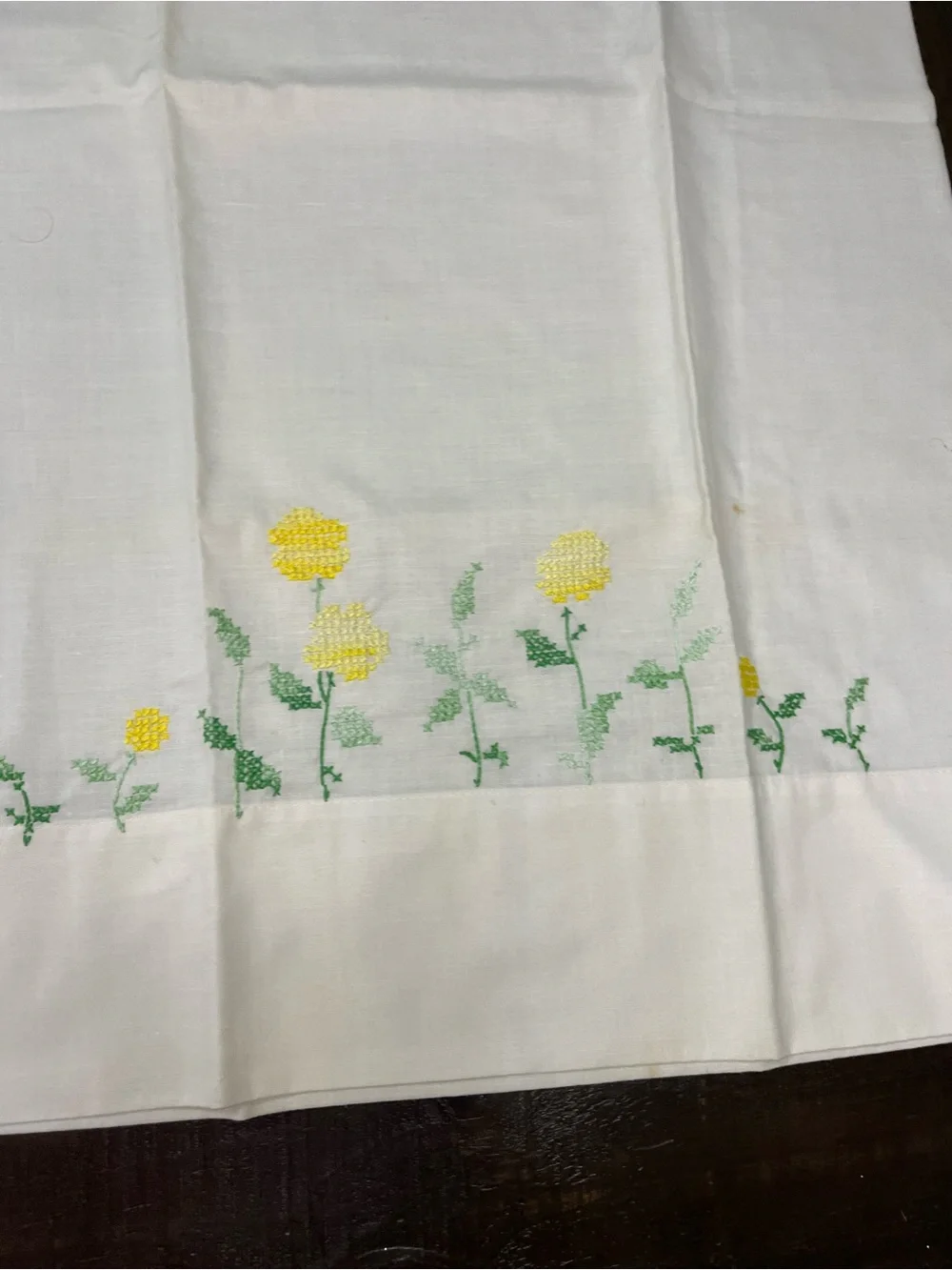 Set of Vintage Embroidered Yellow Floral Cotton pillowcase White and 42x36
